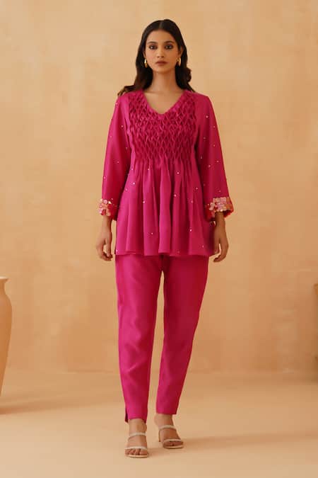 Rishika Singh Honeycomb Smocked Yoke Peplum Kurta Set 
