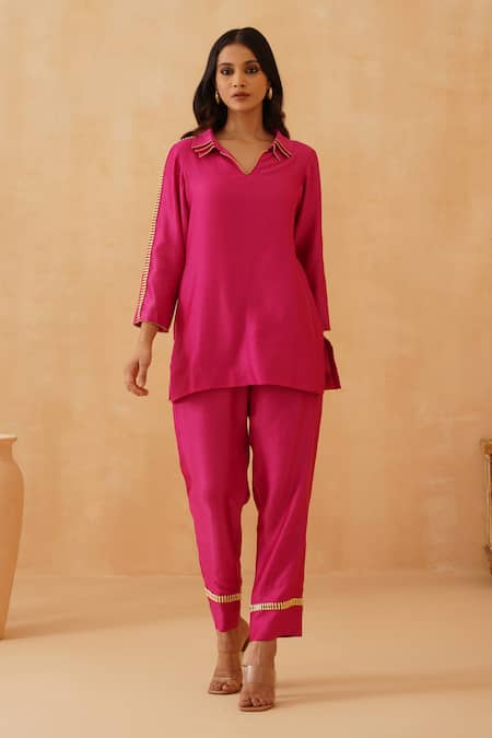 Rishika Singh Lace Embellished Pink Kurta Set 