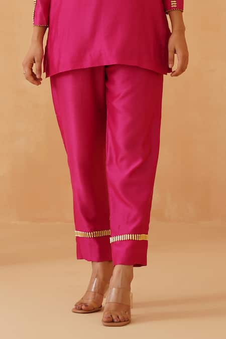 Buy Rishika Singh Pink Chanderi Lace Collared Embellished Kurta Set Online at Aza Fashions Buy_Rishika Singh_Pink Chanderi Lace Collared Embellished Kurta Set _Online_at_Aza_Fashions