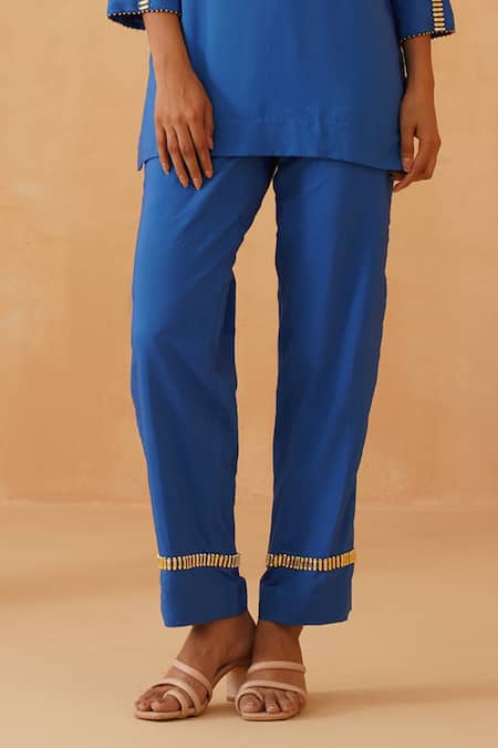 Buy_Rishika Singh_Blue Chanderi Lace Collared Embellished Kurta Set _Online_at_Aza_Fashions