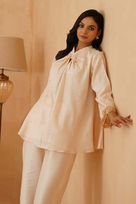 Rishika Singh Beige Chitta Embroidered Kurta Set 