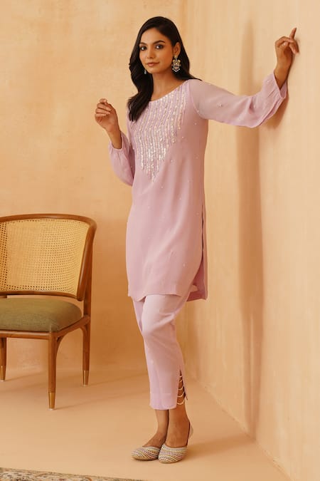 Rishika Singh Lilac Sequin & Pearl Embroidered Kurta Set 