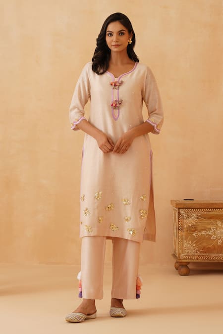 Rishika Singh 3D Camel Embellished Chitta Kurta Set 