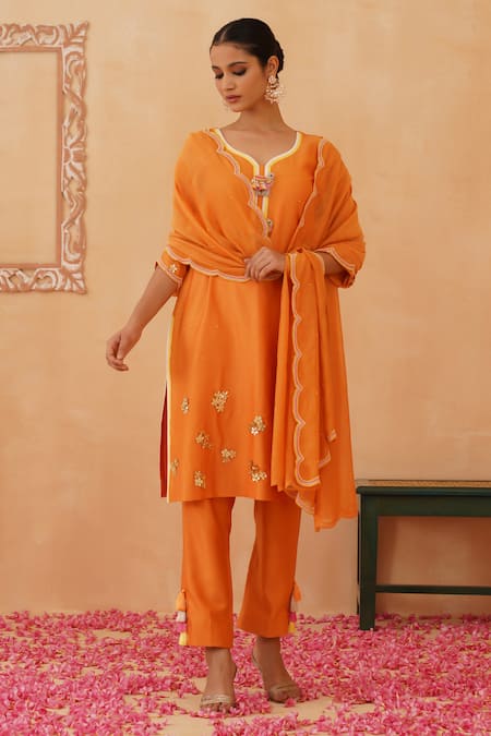 Rishika Singh 3D Camel Embellished Chitta Kurta Set 