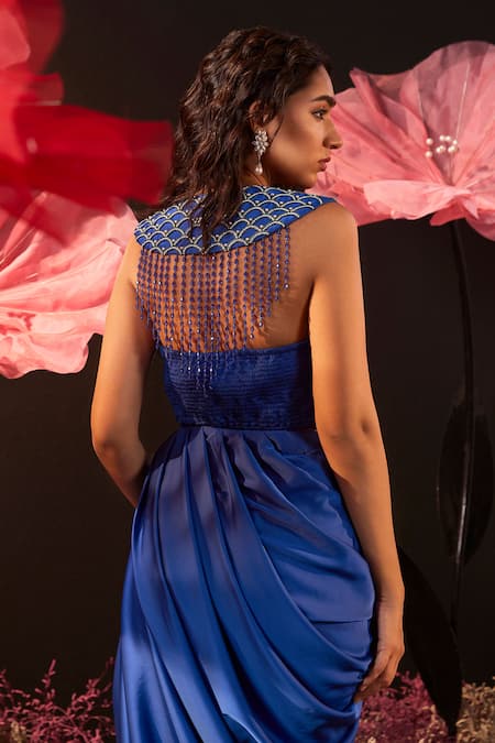 Rishika Singh Floral Embroidered Blouse & Draped Skirt 