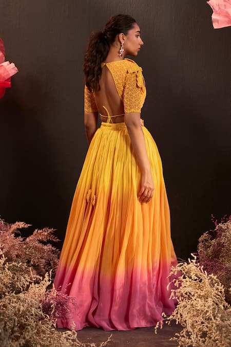 Rishika Singh Beaded Embroidered Blouse & Ombre Lehenga 