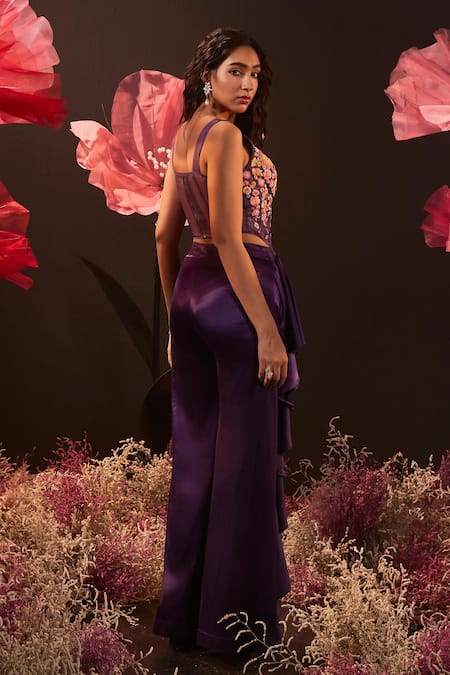 Rishika Singh Flora Embroidered Corset Blouse & Bootcut Pant 