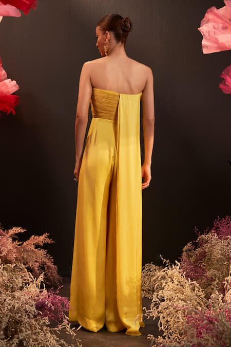Rishika Singh Yellow Embroidered Off Shoulder Jumpsuit 