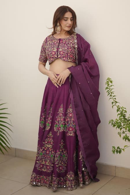 Rishika Singh Peacock Bloom Embroidered Lehenga Set 