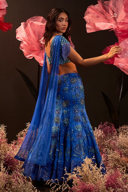 Rishika Singh Blue Midnight Bloom Embroidered Lehenga Set 