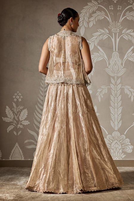 Ridhi Mehra Gold Floral Embroidered Jacket & Lehenga Set 