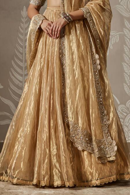 Buy Ridhi Mehra Gold Net, Tissue Sequins, Pearls V-neck Scallop Lace Lehenga Set Online at Aza Fashions Buy_Ridhi Mehra_Gold Net, Tissue Sequins, Pearls V-neck Scallop Lace Lehenga Set _Online_at_Aza_Fashions