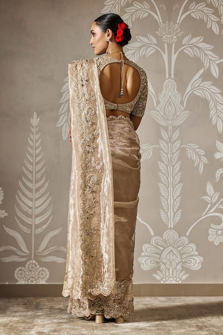 Ridhi Mehra Gold Embroidered Tissue Saree Set 