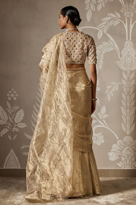 Ridhi Mehra Gold Sequin Embroidered Pre-Draped Lehenga Saree 