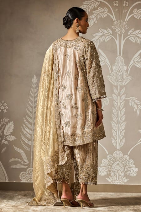 Ridhi Mehra Gold Sequin Fleur Embroidered Kurta Set 