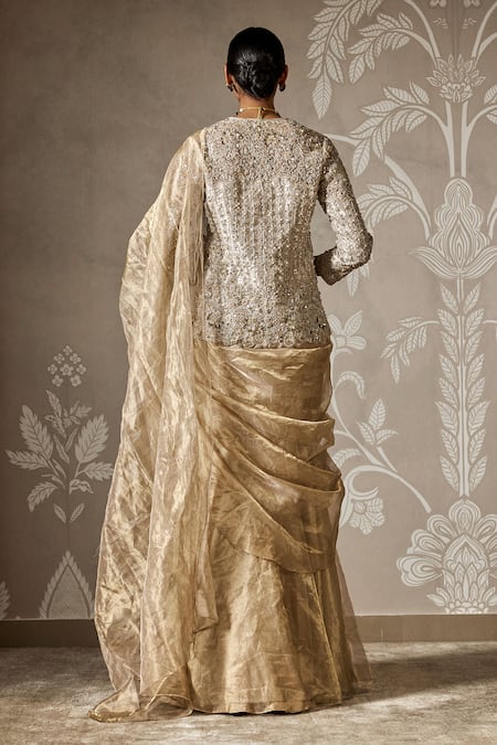 Ridhi Mehra Gold Sequin Embroidered Pre-Draped Lehenga Saree 