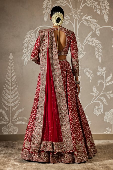 Ridhi Mehra Red Sequin Bloom Motif Lehenga Set 
