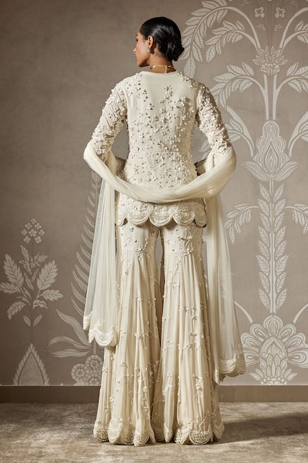 Ridhi Mehra Ivory Pearl Vine Embroidered Peplum Kurta Set 