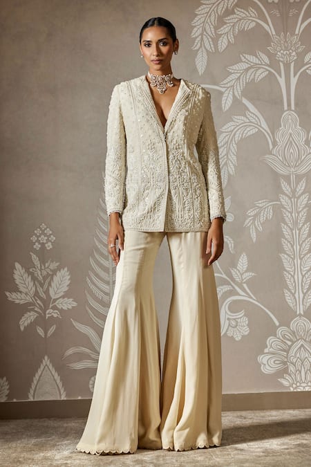 Ridhi Mehra Ivory Pearl Bloom Embroidered Jacket & Pants 