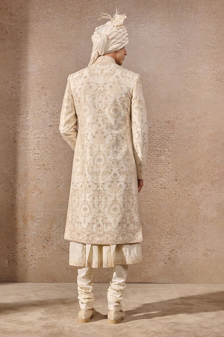 Tarun Tahiliani Ivory Persian Motif Hand Embroidered Sherwani Set 