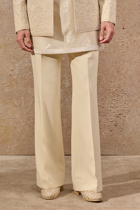 Tarun Tahiliani Ivory Georgette, Cotton, Suede Pearls, Embroidery Floral And Paisley Bandhgala Set Online at Aza Fashions Tarun Tahiliani_Ivory Georgette, Cotton, Suede Pearls, Embroidery Floral And Paisley Bandhgala Set _Online_at_Aza_Fashions