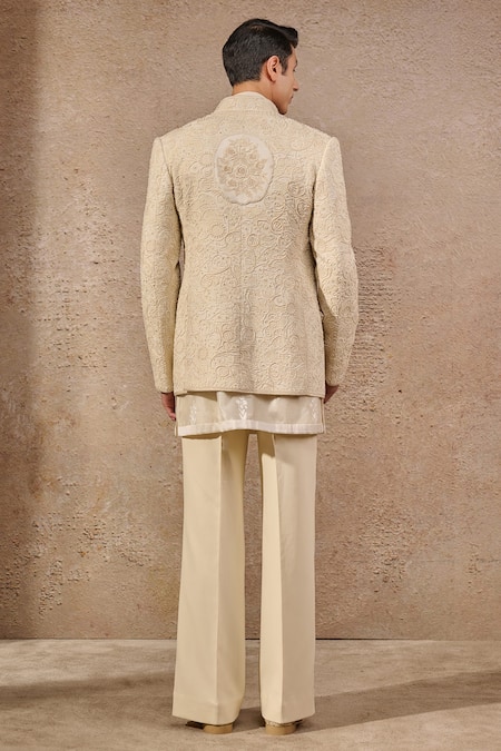 Tarun Tahiliani Ivory Floral & Paisley Bandhgala Set 