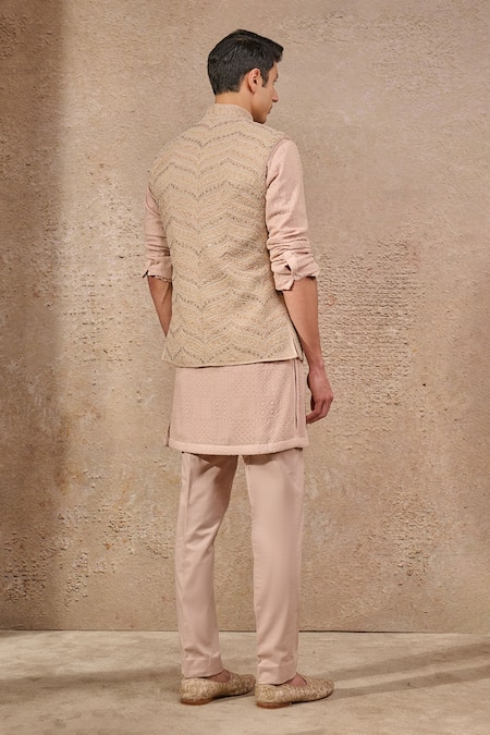 Tarun Tahiliani Chevron Embroidered Bundi Kurta Set 