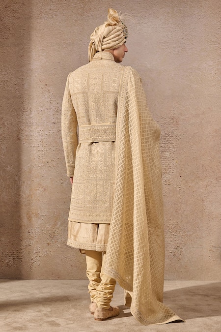 Tarun Tahiliani Gold Geometric Hand Embroidered Sherwani Set 