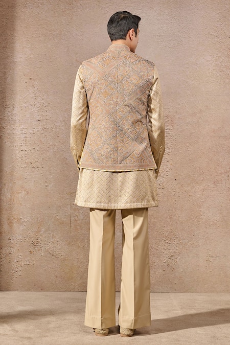 Tarun Tahiliani Gold Geometric Embroidered Nehru Jacket 