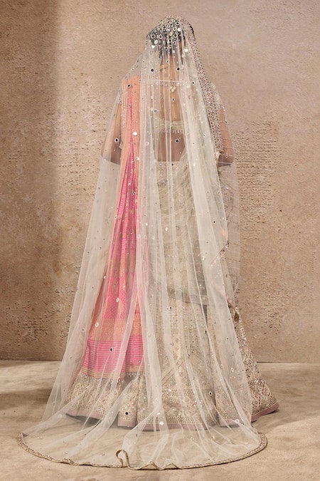 Tarun Tahiliani Ivory Bloom Art Mirror Embroidered Lehenga Set 