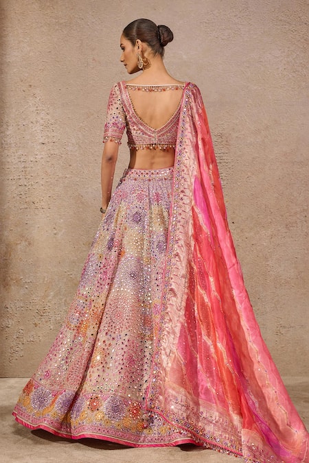 Tarun Tahiliani Multi Color Mosaic Mirror Bloom Lehenga Set 