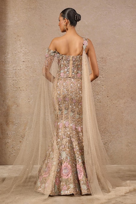 Tarun Tahiliani Multi Color Bloom Embroidered Fish Tail Lehenga Set 