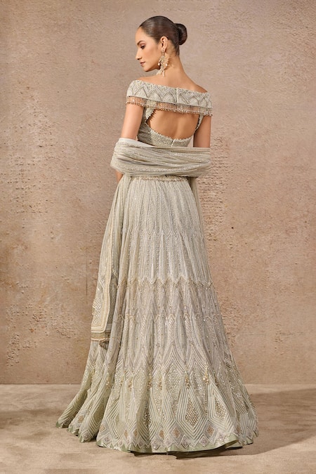 Tarun Tahiliani Embellished Aqua Green Lehenga Set 