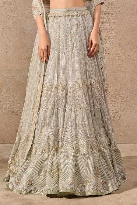 Tarun Tahiliani Green Tulle Beads, Sequins, Crystals, Pearls Embellished Aqua Lehenga Set at Aza Fashions Tarun Tahiliani_Green Tulle Beads, Sequins, Crystals, Pearls Embellished Aqua Lehenga Set _at_Aza_Fashions