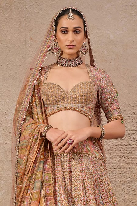Tarun Tahiliani_Multi Color Silk Crystals, Pearls, Sequins, Aari Embroidered Bridal Lehenga Set _Online_at_Aza_Fashions