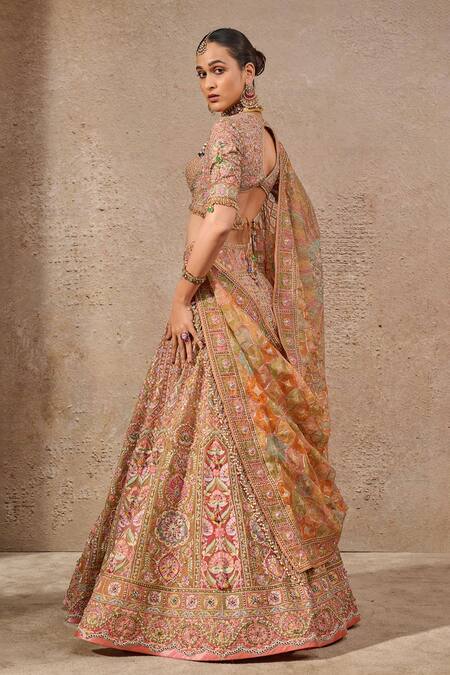 Buy_Tarun Tahiliani_Multi Color Silk Crystals, Pearls, Sequins, Aari Embroidered Bridal Lehenga Set _Online_at_Aza_Fashions
