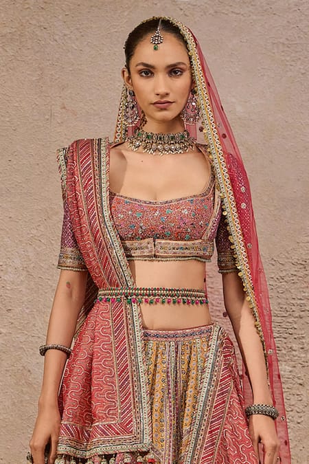 Tarun Tahiliani_Multi Color Silk, Organza, Tulle Beads, Kashida Embroidered Lehenga Set _Online_at_Aza_Fashions