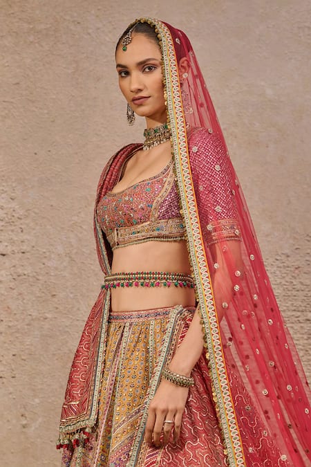 Buy_Tarun Tahiliani_Multi Color Silk, Organza, Tulle Beads, Kashida Embroidered Lehenga Set _Online_at_Aza_Fashions