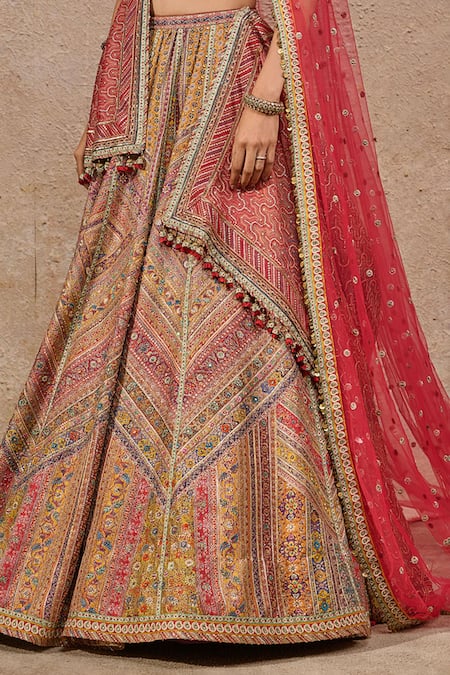Tarun Tahiliani_Multi Color Silk, Organza, Tulle Beads, Kashida Embroidered Lehenga Set _at_Aza_Fashions