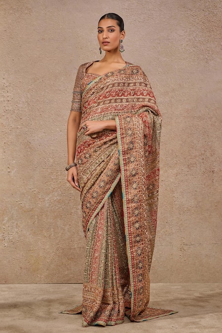 Tarun Tahiliani Kashida Embroidered Multi Color Saree Set 