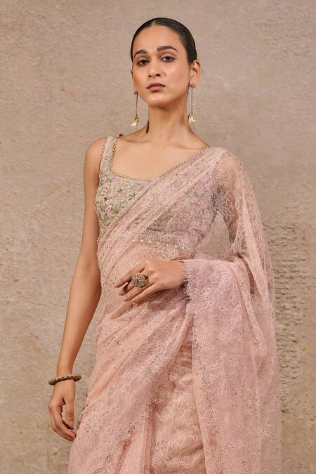 Tarun Tahiliani Pink Beads, Sequins, Embroidery, Chantilly Embellished Saree And Blouse Online at Aza Fashions Tarun Tahiliani_Pink Beads, Sequins, Embroidery, Chantilly Embellished Saree And Blouse _Online_at_Aza_Fashions