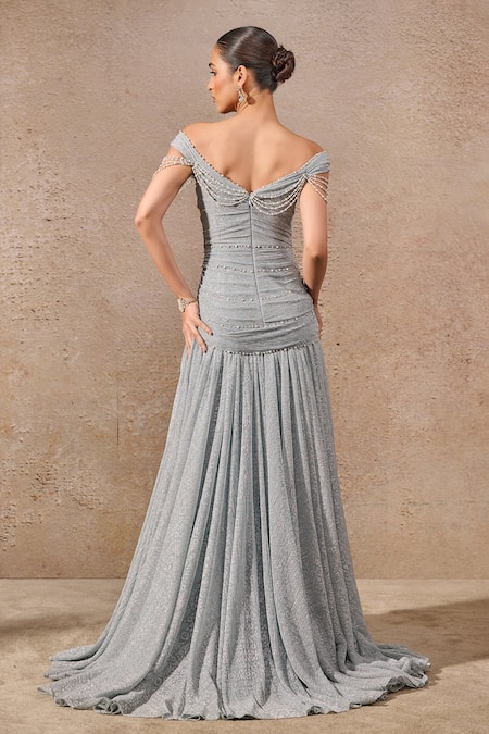 Tarun Tahiliani Pearl Embellished Geometric Gown 