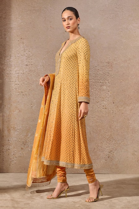 Buy Tarun Tahiliani Yellow Georgette Mirrors Keyhole Neck Mukaish Embroidered Mustard Kurta Set Online at Aza Fashions Buy_Tarun Tahiliani_Yellow Georgette Mirrors Keyhole Neck Mukaish Embroidered Mustard Kurta Set _Online_at_Aza_Fashions