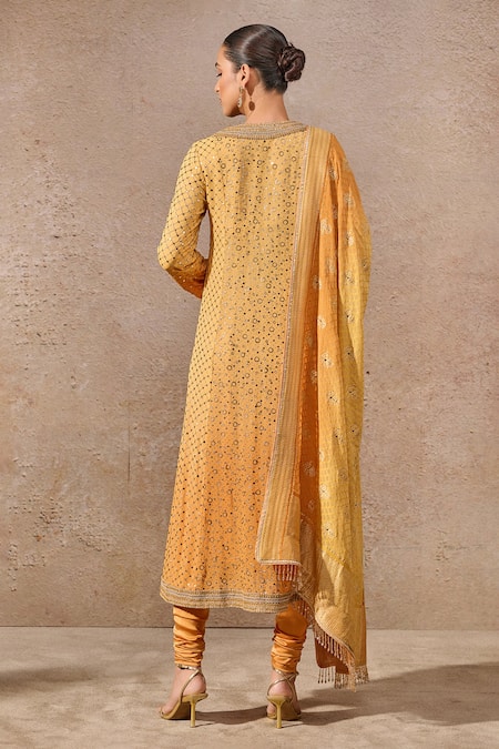 Tarun Tahiliani Mukaish Embroidered Mustard Kurta Set 