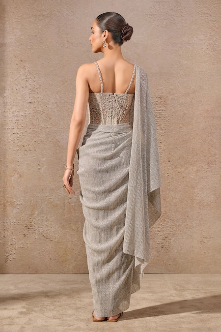 Tarun Tahiliani Metallic Draped Concept Saree & Corset 