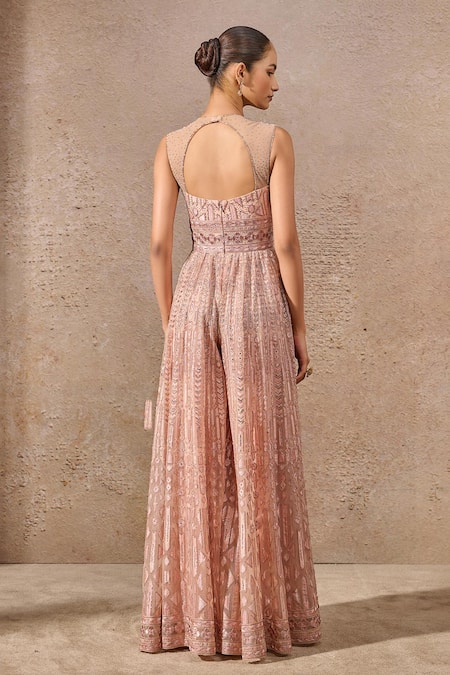 Tarun Tahiliani Blush Pink Sequin Embroidered Jumpsuit 