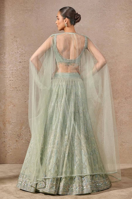 Tarun Tahiliani Mint Green Sequin Embroidered Lehenga Set 