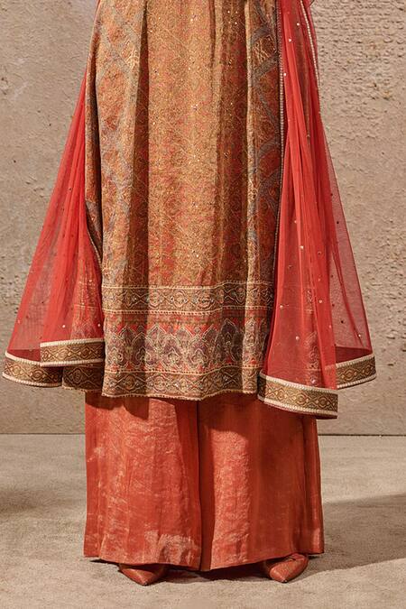 Tarun Tahiliani_Multi Color Tulle, Tissue Pearls, Mirrors Geometric Print Kurta Set With Dupatta _at_Aza_Fashions
