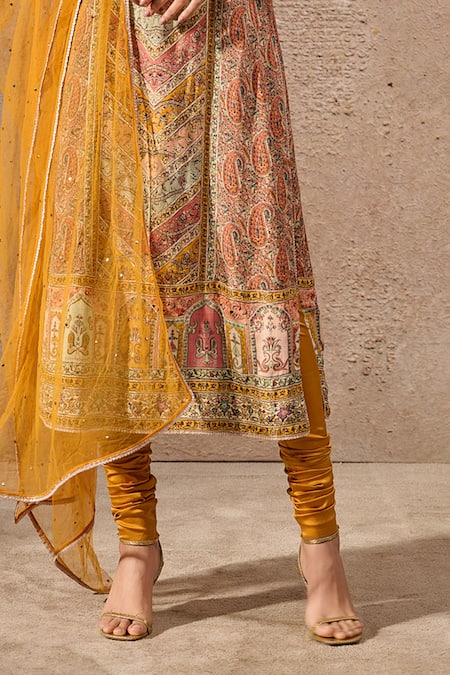 Buy_Tarun Tahiliani_Multi Color Silk, Tulle, Tissue Gota Multicolor Paisley Embellished Kurta Set _Online_at_Aza_Fashions
