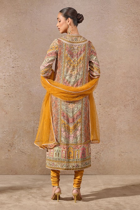 Shop_Tarun Tahiliani_Multi Color Silk, Tulle, Tissue Gota Multicolor Paisley Embellished Kurta Set _at_Aza_Fashions